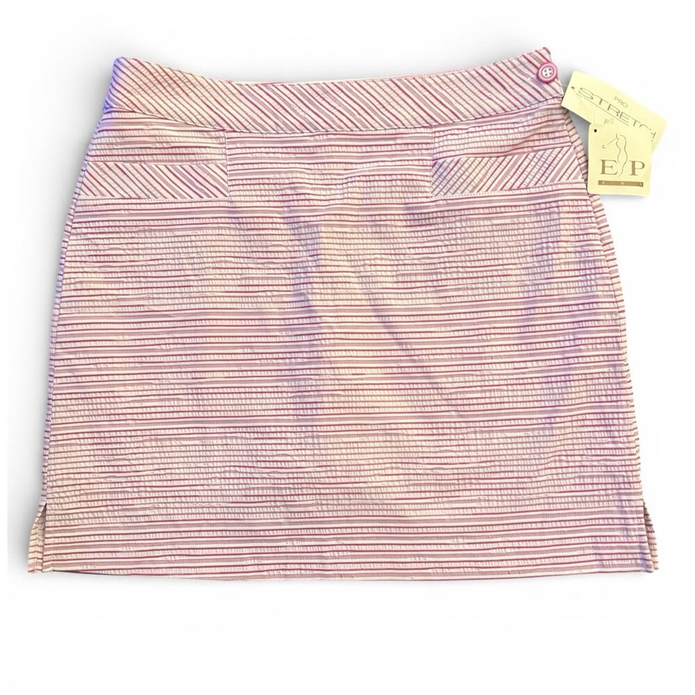 Evan Picone EP Pro Golf Skort Pink White Striped Seersucker 8 Cotton Stretch